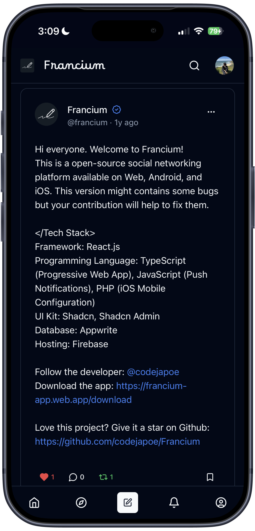 init.Habits app in dark mode
